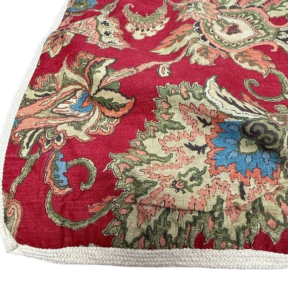 CHAPS Pillow Sham Red Jacobean Floral Burlap Trim Standard Size Cotton Annabelle - Picture 4 of 9
